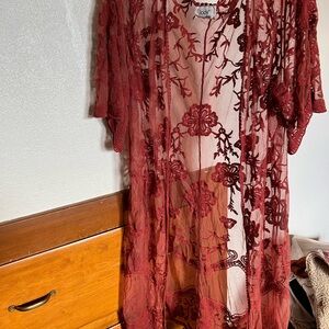 Sheer embroidered lace kimono